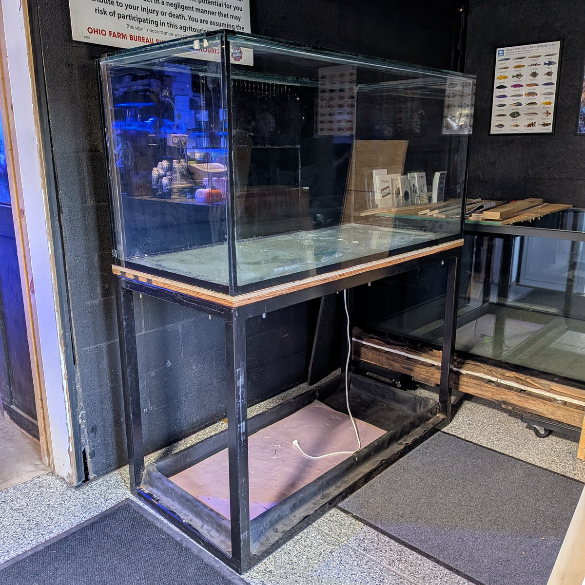 218-gallon Thick Glass Custom Aquarium with Steel Stand and Cabinet Doors