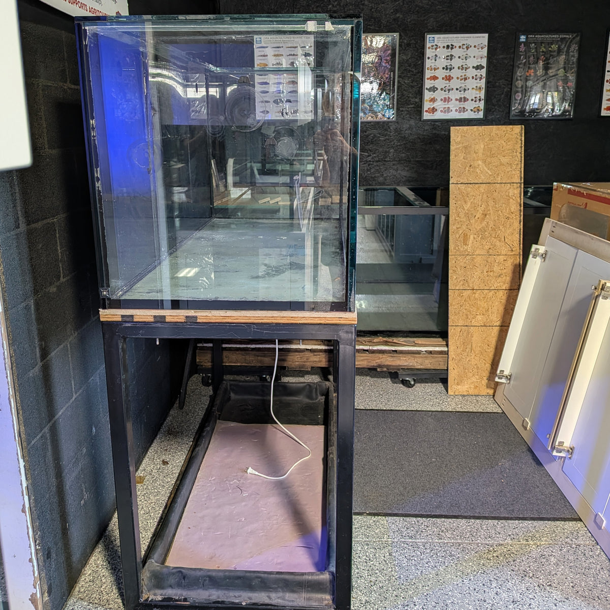 218-gallon Thick Glass Custom Aquarium with Steel Stand and Cabinet Doors