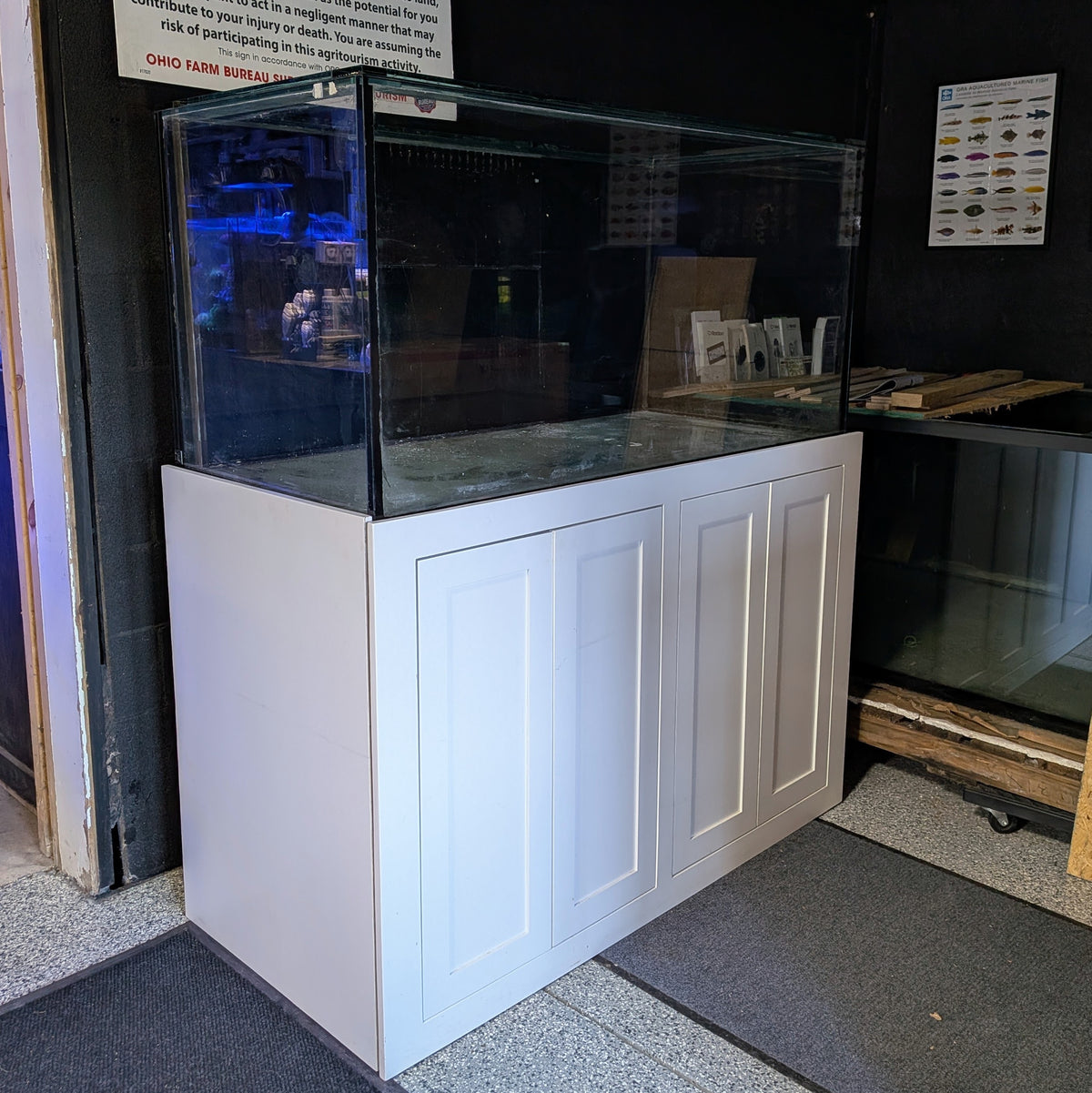 218-gallon Thick Glass Custom Aquarium with Steel Stand and Cabinet Doors