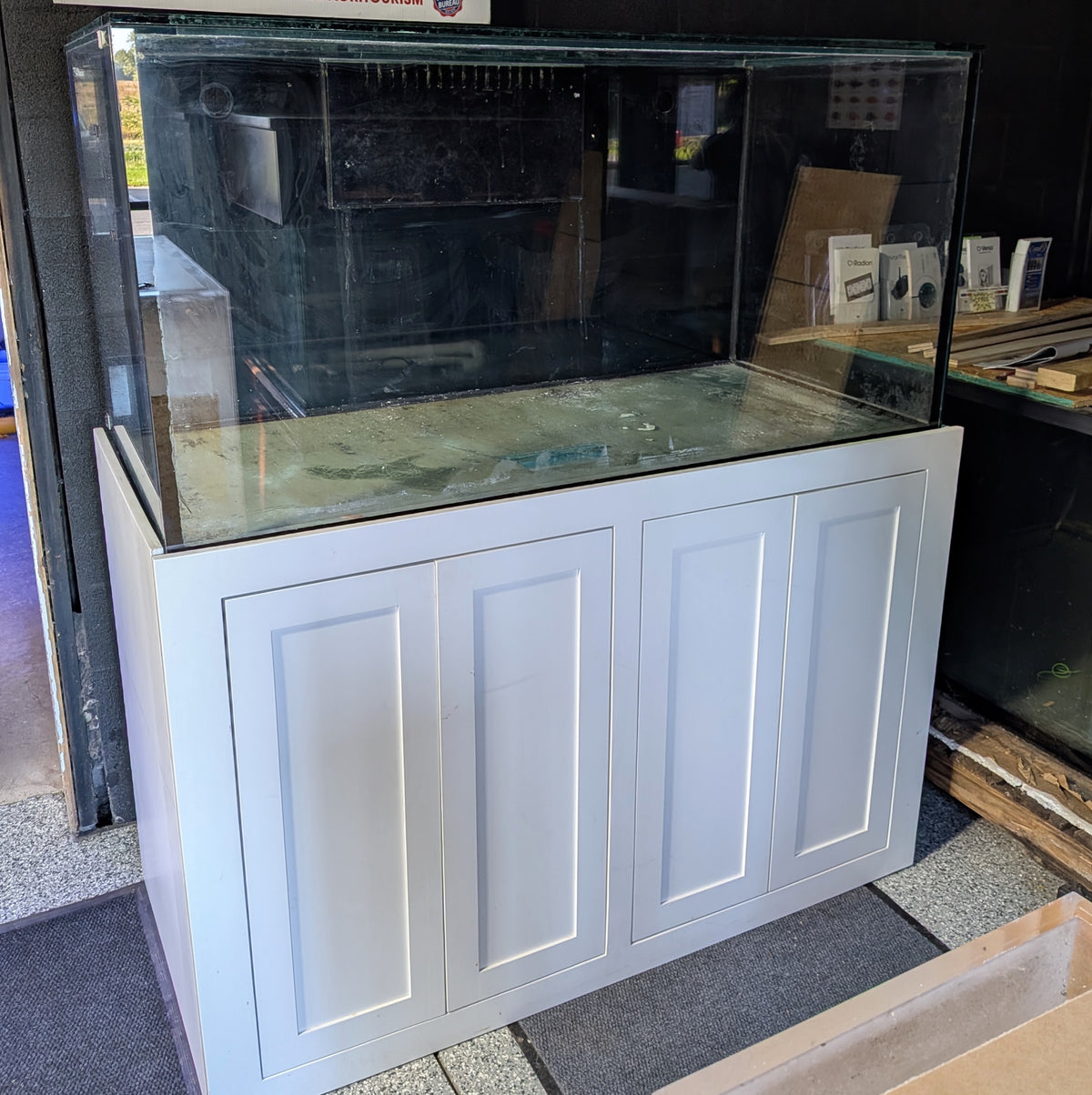 218-gallon Thick Glass Custom Aquarium with Steel Stand and Cabinet Doors